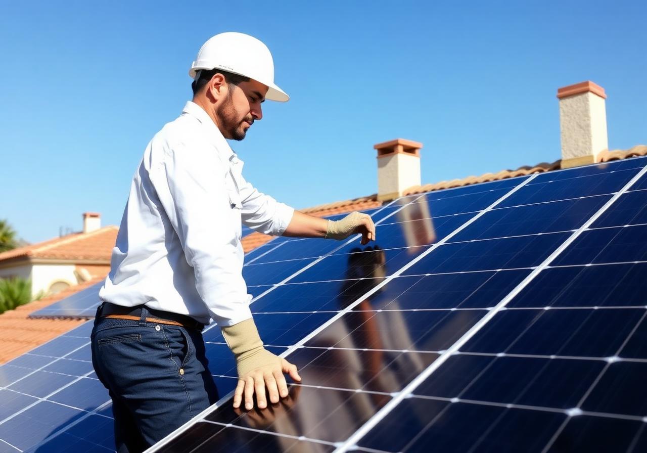 Técnico instalando placas solares en Barcelona